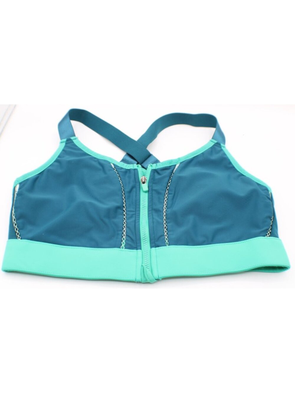 Fabletics Zoe High Impact Sports Bra Size Sm Teal Aqua Front Zipper Mesh Panels